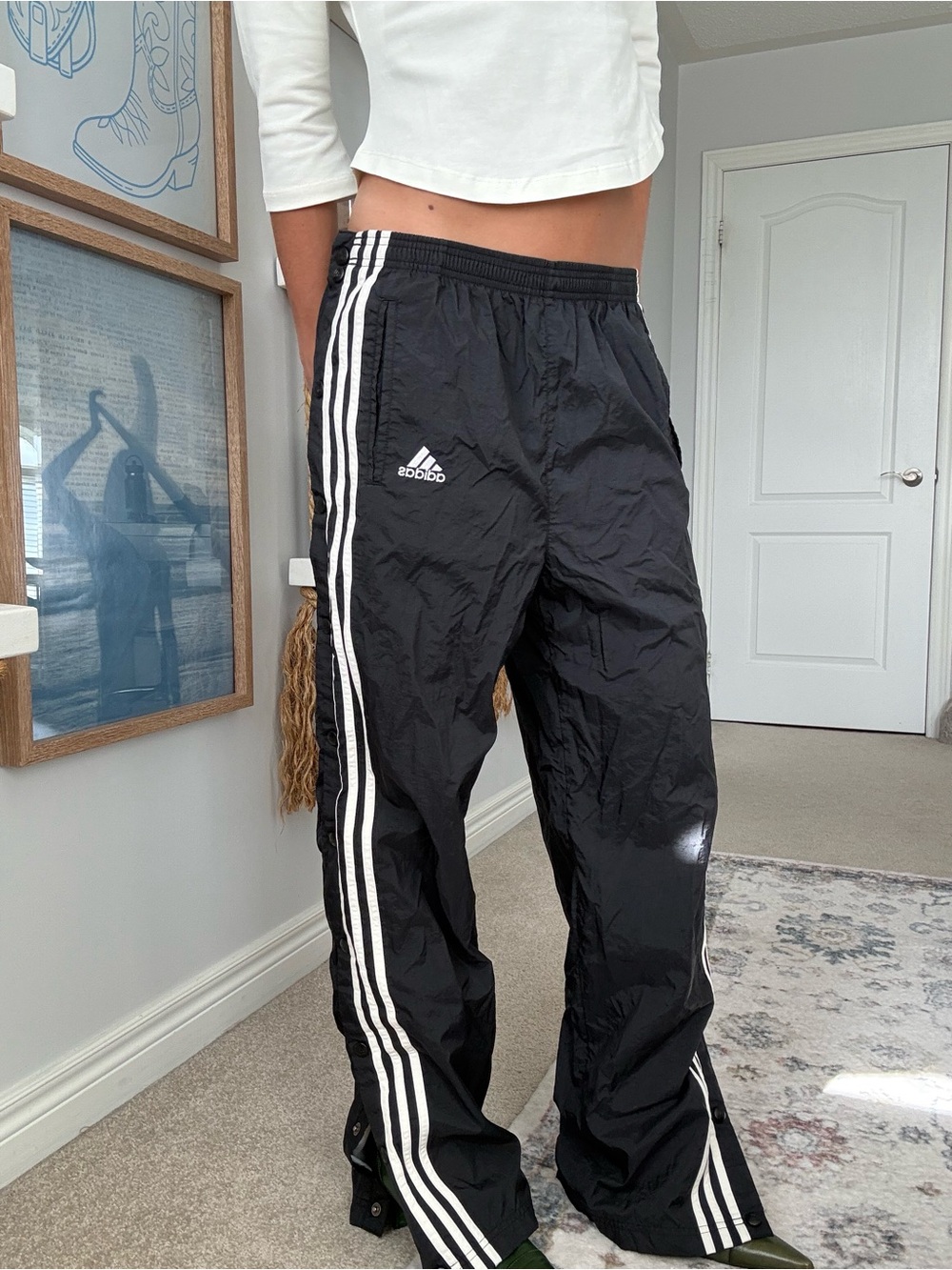 adidas Black Track Pants with White Triple Stripes - Picture 4 of 6